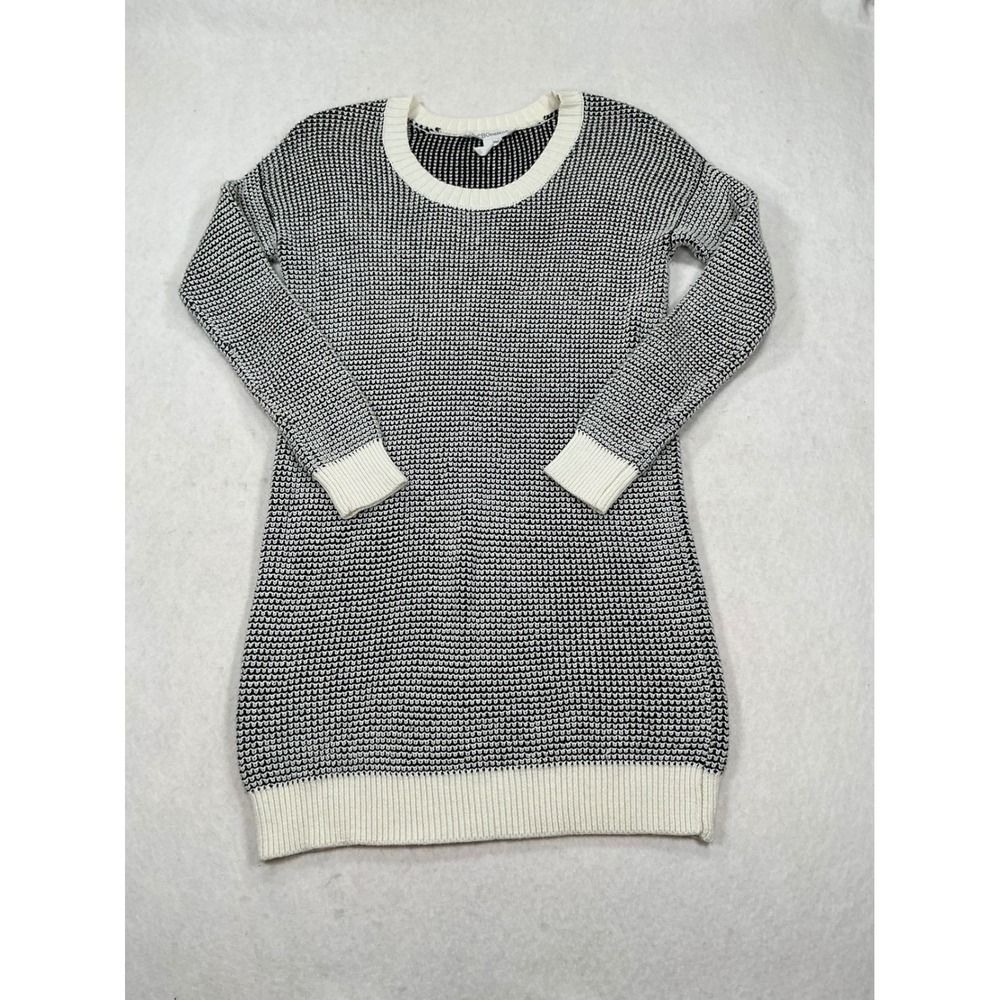 BCBGeneration Womens Black White Textured Knit Long Sleeve Sweater Dress XS